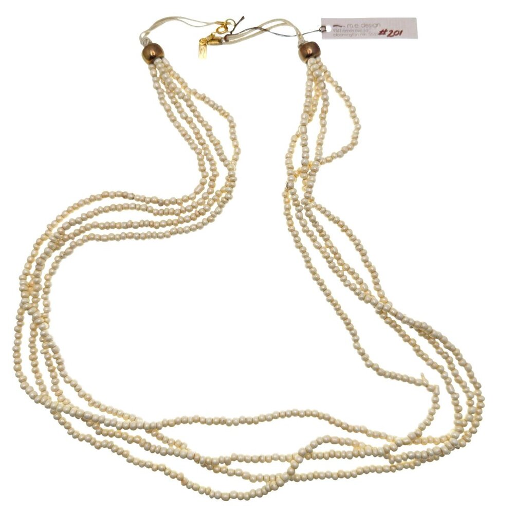 M.E. Design 4 Strand Beaded Necklace Gold-Tone Cream Beads Statement 28"